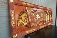Bộ Hoành Phi Câu Đối Gỗ Liền Khối Kích Thước Hoành Phi 175*67*4 - Câu Đối 175*28*4 Gỗ Hương Đá Siêu Vân