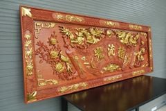 Hoành Phi Câu Đối Gỗ Quang Lưu Đức Dát Vàng Kích Thước Hoành Phi 175*67*4 - Câu Đối 175*28*4 Gỗ Hương Đỏ - Song Long Chầu nguyệt