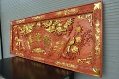 Hoành Phi Câu Đối Gỗ Quang Lưu Đức Dát Vàng Kích Thước Hoành Phi 175*67*4 - Câu Đối 175*28*4 Gỗ Hương Đỏ - Song Long Chầu nguyệt