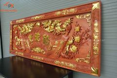 Hoành Phi Câu Đối Gỗ Quang Lưu Đức Dát Vàng Kích Thước Hoành Phi 155*61*4 - Câu Đối 155*28*4 Gỗ Hương Đỏ - Song Long Chầu nguyệt