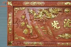 Hoành Phi Câu Đối Gỗ Quang Lưu Đức Dát Vàng Kích Thước Hoành Phi 155*61*4 - Câu Đối 155*28*4 Gỗ Hương Đỏ - Song Long Chầu nguyệt