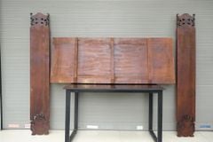 Bộ Hoành Phi Câu Đối Gỗ Liền Khối Kích Thước Hoành Phi 197*67 K6V3- Câu Đối 197*28*4 Gỗ Gụ Lào
