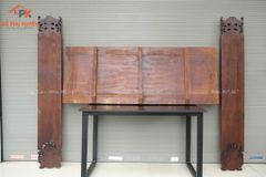Bộ Hoành Phi Câu Đối Gỗ Liền Khối Kích Thước Hoành Phi 175*67 K6V2- Câu Đối 175*28*4 Gỗ Gụ Lào