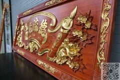 Bộ Hoành Phi Câu Đối Gỗ Liền Khối Kích Thước Hoành Phi 175*67*4 - Câu Đối 175*28*4 Gỗ Hương Đỏ _ Tích Mai Đào