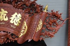 Cuốn Thư Câu Đối Gỗ Đục Long Phượng Kích Thước Cuốn Thư 197*87*4 - Câu Đối 197*28*4 Hương Đá