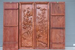 Tranh Tứ Quý Gỗ Tùng Cúc Trúc Mai Kích Thước 117*37*5 Cm Gỗ Hương Đá Khung Hoa Văn