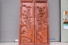 Tranh Tứ Quý Gỗ Tùng Cúc Trúc Mai Kích Thước 117*37*5 Cm Gỗ Hương Đá Khung Hoa Văn
