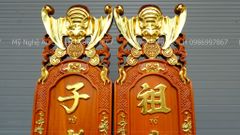 Hoành Phi Câu Đối Gỗ Nguyên Khối Dát Vàng Nền Trơn Kích Thước Hoành Phi 175*67*5 - Câu Đối 175*28*4 Gỗ Hương Đỏ