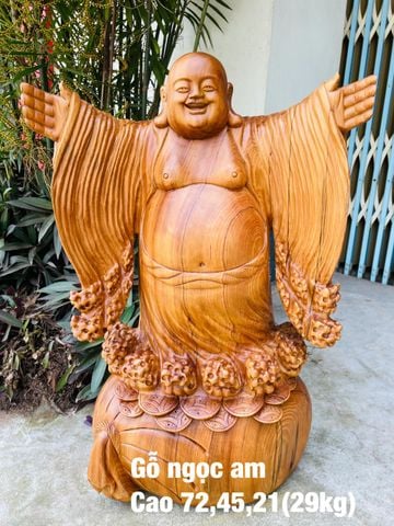 Tượng Phật - Di Lặc Gánh Dang Tay Kích Thước C72-S21-N45 Gỗ Ngọc Am