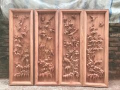 Tranh Tứ Quý Gỗ Tùng Cúc Trúc Mai Kích Thước 117*37*5 Cm Gỗ Hương Đá