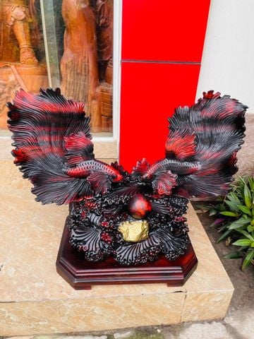 Tượng Linh Vật - Tượng Gỗ Cá Xiêm Kích Thước C50-S32-N80 Gỗ Trắc