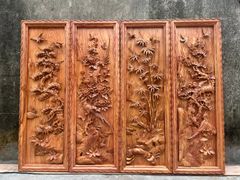 Tranh Tứ Quý Gỗ Tùng Cúc Trúc Mai Kích Thước 117*37*5 Cm Gỗ Hương Đá Khung Trơn