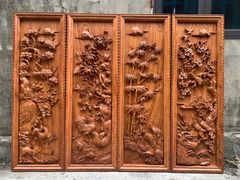 Tranh Tứ Quý Gỗ Tùng Cúc Trúc Mai Kích Thước 117*37*5 Cm Gỗ Hương Đá Khung Trơn
