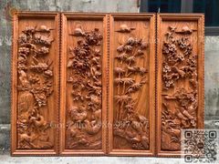 Tranh Tứ Quý Gỗ Tùng Cúc Trúc Mai Kích Thước 117*37*5 Cm Gỗ Hương Đá Khung Hoa Văn