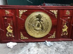 Tranh Trống Đồng Lý Ngư Vọng Nguyệt Dát Vàng 18K Kích Thước 197*107 Cm