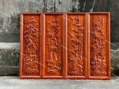 Tranh Tứ Quý Gỗ Tùng Cúc Trúc Mai Dát Vàng Kích Thước 107*37*3 Cm Gỗ Hương Đỏ