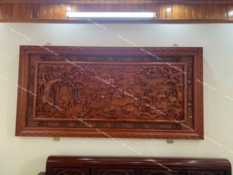 Tranh Gỗ Vinh Quy Bái Tổ Kích Thước 197*97*6 Cm Gỗ Hương Đá