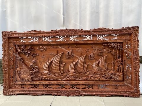 Tranh Gỗ Thuận Buồm Xuôi Gió Kênh Bong Kích Thước 127*67*6 Cm Gỗ Hương Đá