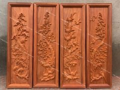 Tranh Tứ Quý Gỗ Tùng Cúc Trúc Mai Kích Thước 107*37*3 Cm Gỗ Hương Đỏ