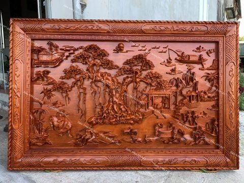 Tranh Gỗ Đồng Quê Kích Thước 180*107*7 Gỗ Hương Đỏ