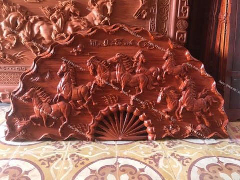 Tranh Quạt Gỗ Mã Đáo Thành Công Kích Thước 100*50*4 Cm Gỗ Hương Đỏ