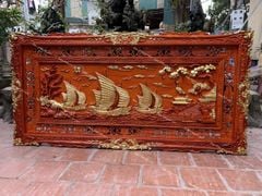 Tranh Gỗ Thuận Buồm Xuôi Gió Dát Vàng Kích Thước 180*80*5 Cm Gỗ Hương Đỏ