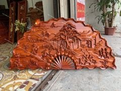 Tranh Quạt Gỗ Đồng Quê Kích Thước 100*50*4 Cm Gỗ Hương Đỏ