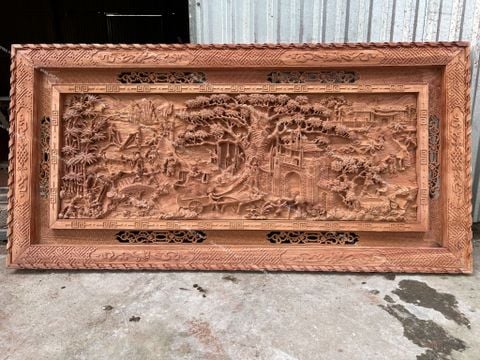Tranh Gỗ Đồng Quê Hàng 2 Khung Kích Thước 217*107*6 Cm Gỗ Hương Đá