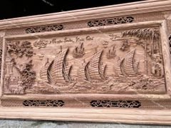 Tranh Gỗ Thuận Buồm Xuôi Gió 2 Khung Kích Thước 155*79*5 Cm Gỗ Hương Đá