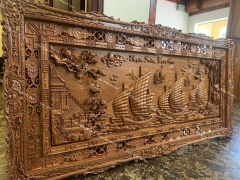 Tranh Gỗ Thuận Buồm Xuôi Gió Kênh Bong Kích Thước 155*79*5 Cm Gỗ Hương Đá