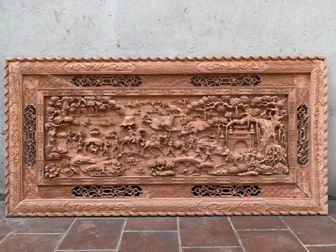 Tranh Gỗ Vinh Quy Bái Tổ Kênh Bong Kích Thước 217*107*6 Cm Gỗ Hương Đá