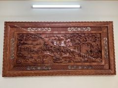 Tranh Gỗ Vinh Quy Bái Tổ Kênh Bong Kích Thước 197*97*6 Cm Gỗ Hương Đá