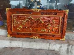 Tranh Gỗ Đồng Quê Kích Thước 155*79*4 Gỗ Hương Đỏ Dát Vàng