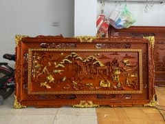 Tranh Gỗ Đồng Quê Kích Thước 155*79*4 Gỗ Hương Đỏ Dát Vàng