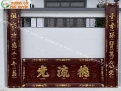 Hoành Phi Câu Đối Gỗ Giả Cổ Kích Thước Hoành Phi 197*69*4 - Câu Đối 197*28*4 Hương Đỏ