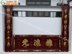 Hoành Phi Câu Đối Gỗ Giả Cổ Kích Thước Hoành Phi 197*69*4 - Câu Đối 197*28*4 Hương Đỏ