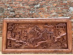 Tranh Gỗ Đồng Quê Kích Thước 197*97*7 Cm Gỗ Hương Đá- Khung Trơn