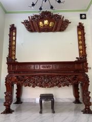 Cuốn Thư Câu Đối Gỗ Hương Đỏ Đục Rồng Kích Thước Cuốn Thư 175*81*4 - Câu Đối 175*28*4