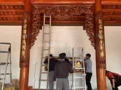 Hoành Phi Câu Đối Gỗ Gụ Kích Thước ngang 197 cao 67cm- Khung dày 6cm, ván 3cm- Câu đối 197 đường kính 30cm dày 4cm ôm cột