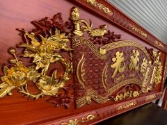 Bộ Hoành Phi Câu Đối Gỗ Liền Khối Kích Thước Hoành Phi 175*67*4 - Câu Đối 175*28*4 Gỗ Hương Đỏ