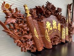 Cuốn Thư Câu Đối Gỗ Gụ Song Long Kích Thước Cuốn Thư 197*87*4 - Câu Đối 197*28*4