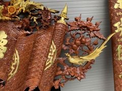 Cuốn Thư Câu Đối Gỗ Gụ Song Long Dát Vàng Theo Yêu Cầu Kích Thước Cuốn Thư 197*87*4 - Câu Đối 197*28*4