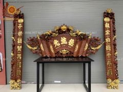 Cuốn Thư Câu Đối Gỗ Gụ Song Long Dát Vàng Theo Yêu Cầu Kích Thước Cuốn Thư 197*87*4 - Câu Đối 197*28*4