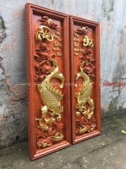 Tranh Gỗ Lý Ngư Vọng Nguyệt Kích Thước 127*42*6 Cm Gỗ Hương Đá