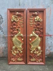 Tranh Gỗ Lý Ngư Vọng Nguyệt Kích Thước 127*42*6 Cm Gỗ Hương Đá