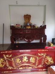 Bộ Hoành Phi Câu Đối Gỗ Liền Khối Kích Thước Hoành Phi 175*67*4 - Câu Đối 175*28*4 Gỗ Hương Đỏ