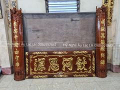 Hoành Phi Câu Đối Gỗ Gụ Kích Thước ngang 175 cao 67cm- Khung dày 6cm, ván 3cm- Câu đối 175 đường kính 30cm dày 4cm ôm cột