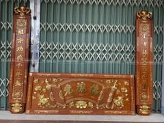 Bộ Hoành Phi Câu Đối Gỗ Liền Khối - Mẫu Sen Kích Thước Hoành Phi 175*67*4 - Câu Đối 175*28*4 Gỗ Hương Đỏ