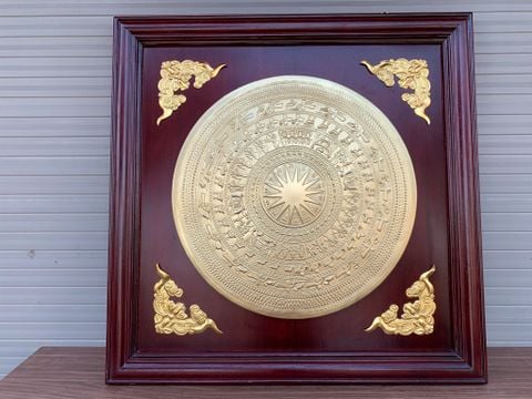 Tranh Trống Đồng Khung Hương Dát Vàng Kích Thước 90*90 Cm Khung Vuông