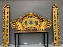 Cuốn Thư Câu Đối Sơn Son Thếp Vàng Mai Hoá Rồng Kích Thước 1m97 Gỗ Hương Đỏ